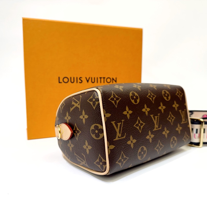 LV 老花speedy20 黑刺繡寬背帶 近新芯片款-3