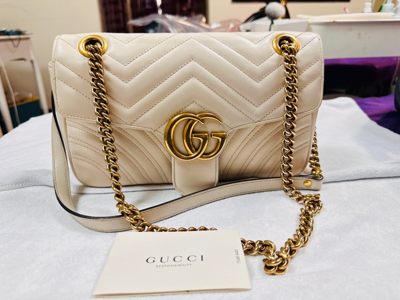 GUCCI GG Marmont白色馬夢小號鍊包443497-2