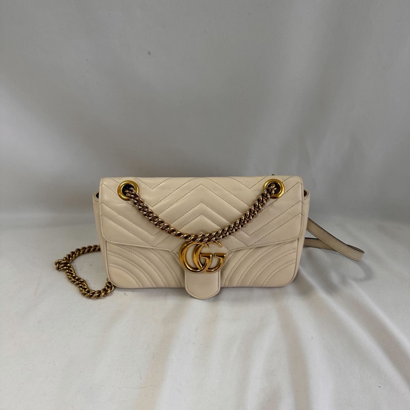 GUCCI GG Marmont白色馬夢小號鍊包443497-30