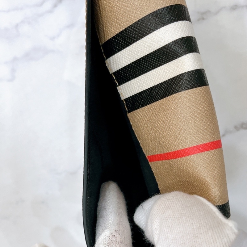 莉亞精品♡Burberry 對開釦式格紋長夾 近新美夾-5