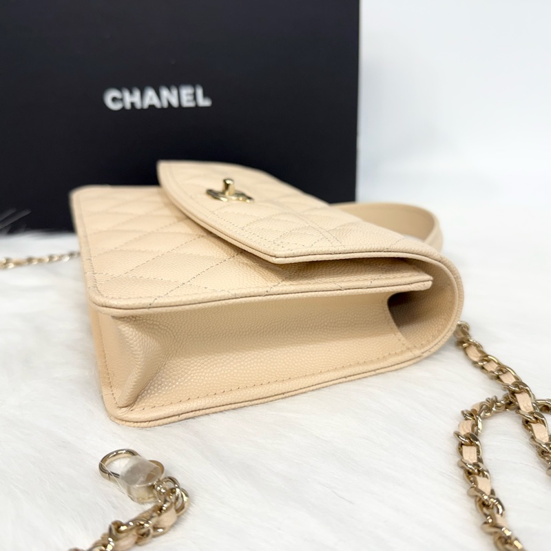 ▫️品名:CHANEL米杏色小牛皮淡金釦下蓋WOC AP4406-8