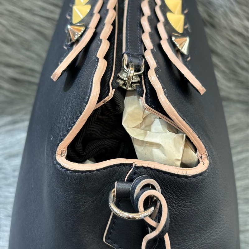 FENDI 8BL125 By the Way bag 深藍 牛皮 鉚釘 卯釘 肩背包 波士頓包 手提包 側背包 斜背包-1