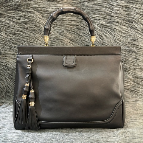 GUCCI 296860 黑 牛皮 竹節 限量 流蘇 手提包 公事包 醫生包