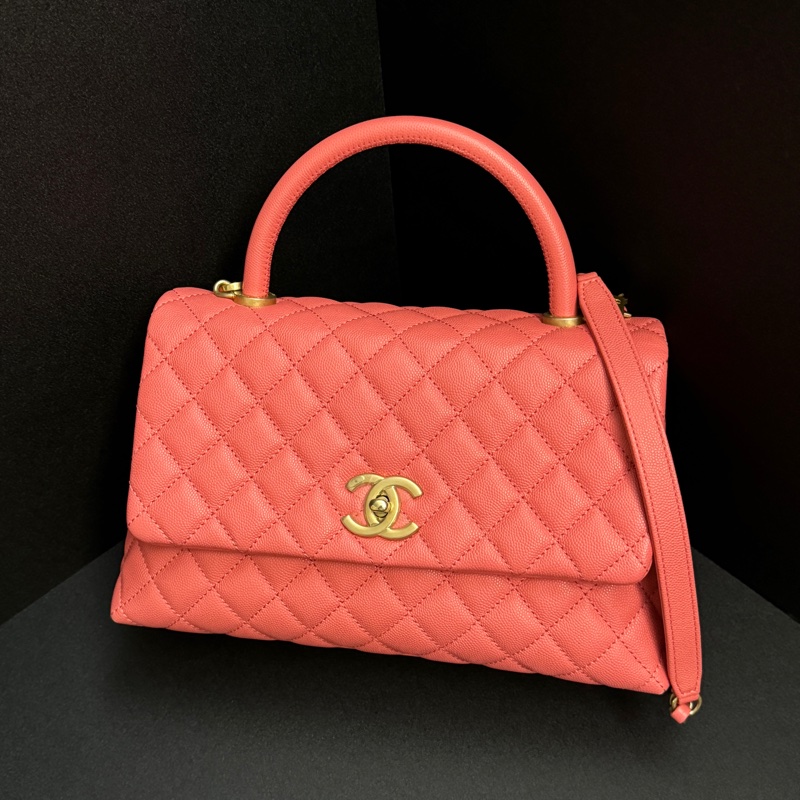 (全新全配🎁 荔枝牛皮) Chanel 香奈兒 coco handle 28cm 手提+斜背包-2