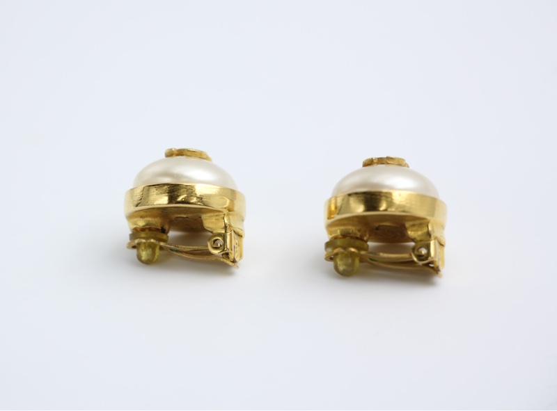 Chanel Vintage 97P 鍍金仿珍珠金環圓形耳環-7