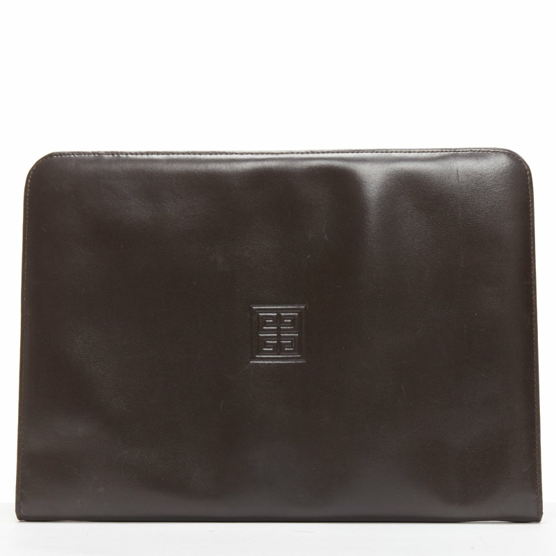 GIVENCHY Vintage brown smooth leather zip around oversized portfolio clutch-0
