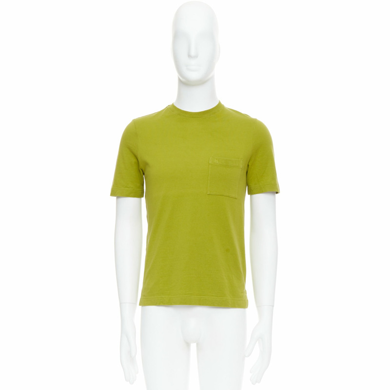 HERMES olive green cotton H logo crew neck pocket t-shirt top XS-8