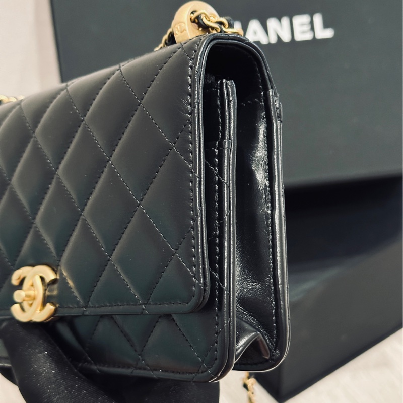 Chanel 25p春夏最新款黑金雙金珠woc🖤剛離櫃 近新帶膜閒置✨全配🈶購證-14