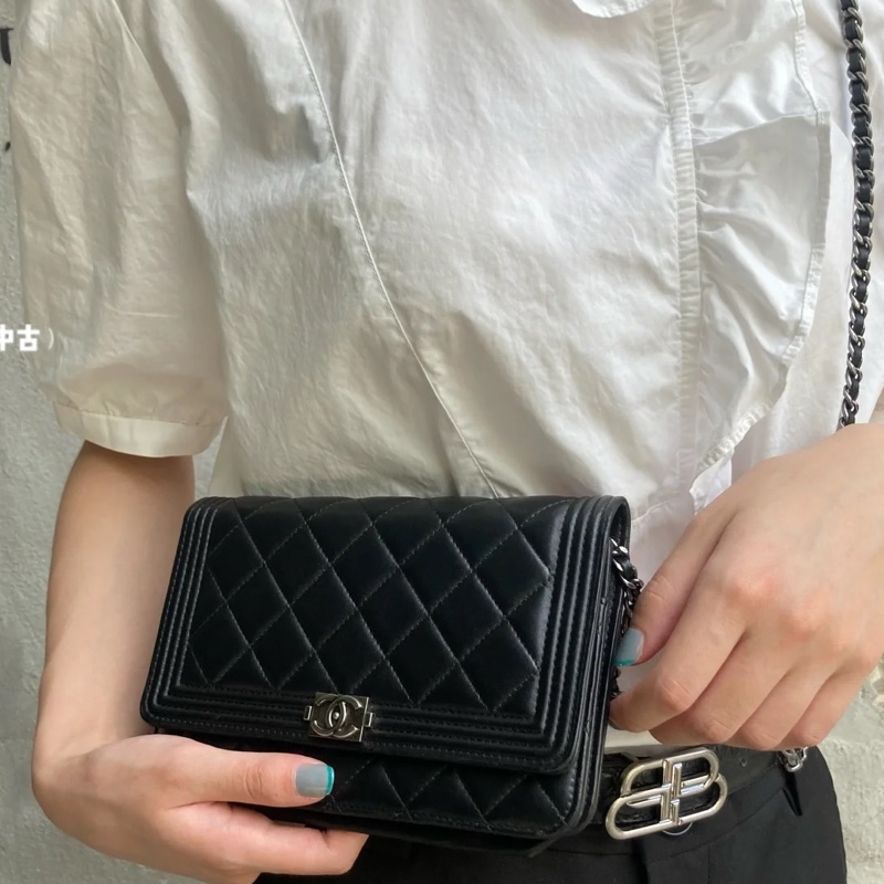 已售出)Chanel Leboy Woc黑銀荔枝牛皮斜挎發財包🖤閒置品割愛😭❤️-6