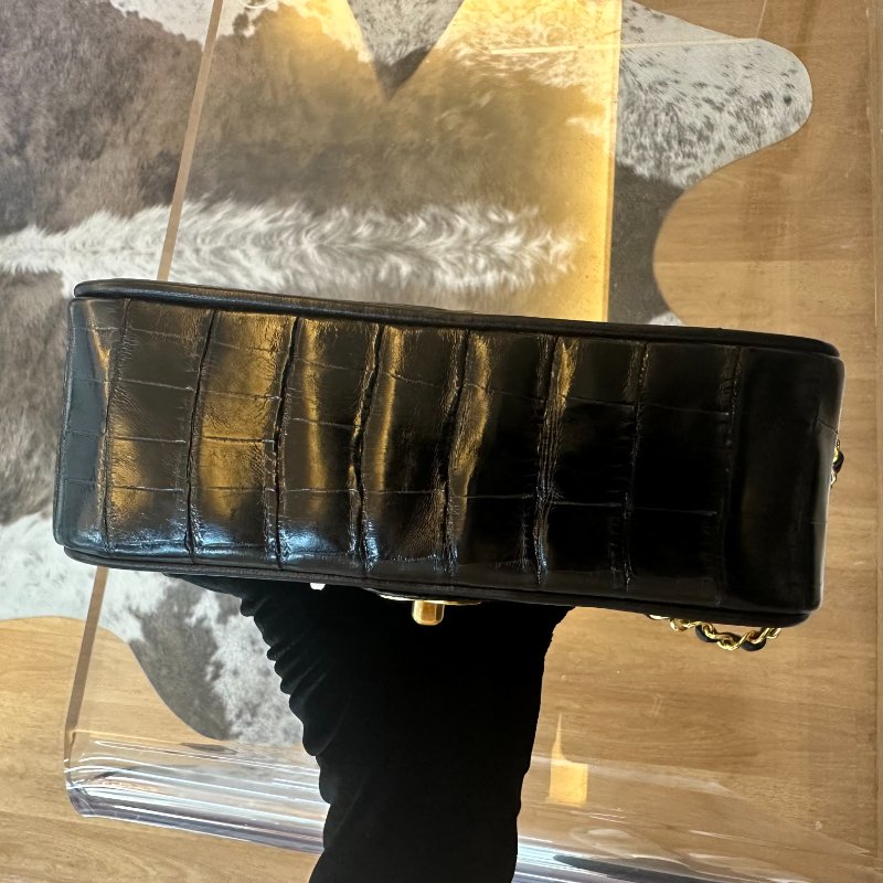 Chanel 香奈兒黑金鱷魚皮雙C扣方胖子鏈條包-4