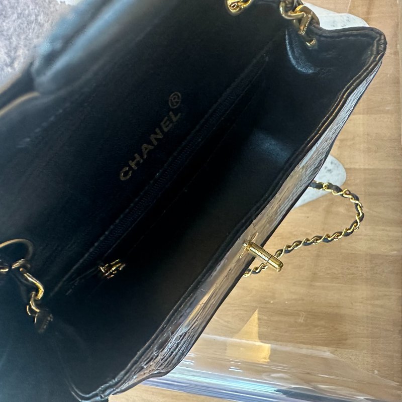 Chanel 香奈兒黑金鱷魚皮雙C扣方胖子鏈條包-8