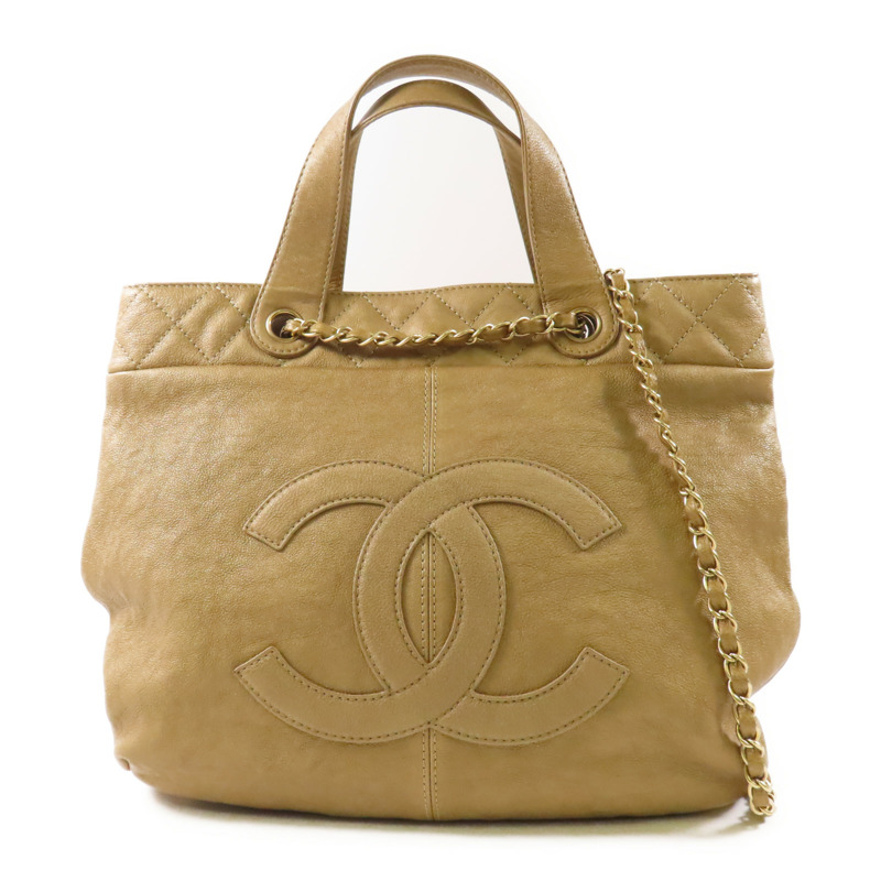 CHANEL 牛皮皮革Chain Shoulder金扣鏈帶手挽肩背兩用袋-0