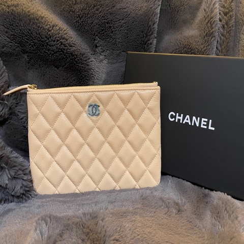 CHANEL芯片款一字零錢包（杏色）（全新品）