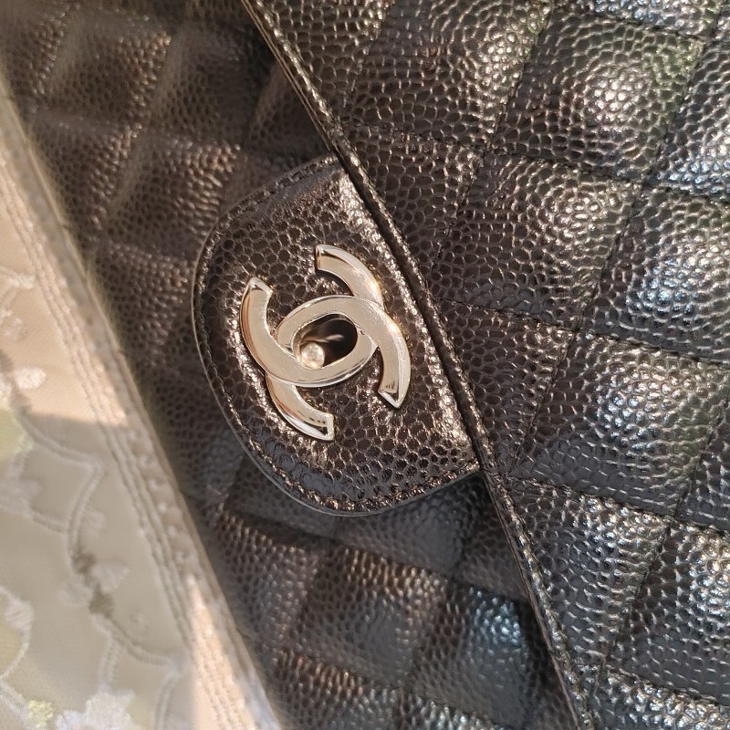 CHANEL 香奈兒 CF25 經典款 口蓋包 中號 銀扣 荔枝紋 法國 巴黎拉法葉百貨公司-2