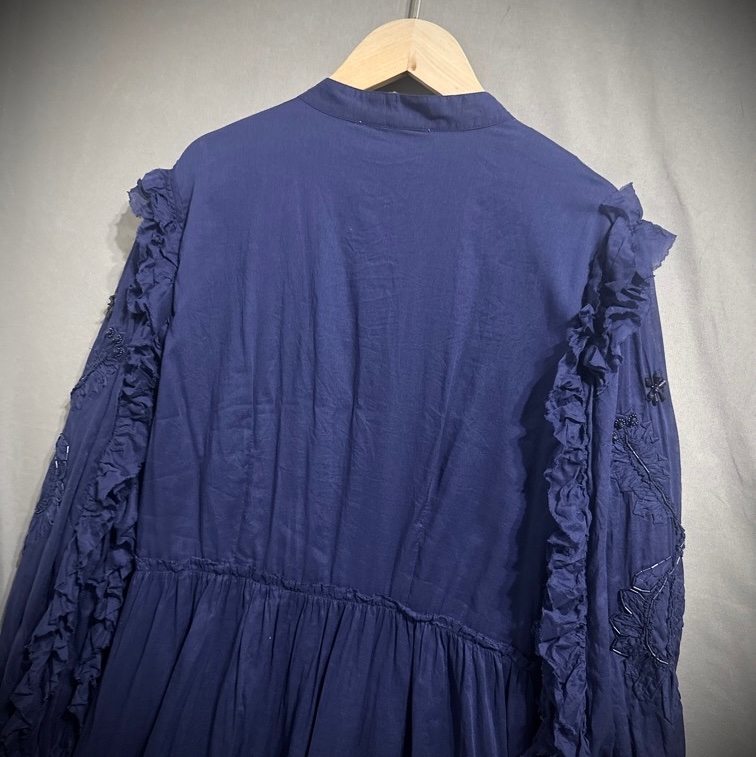 Michael kores 荷葉邊泡泡袖手工縫飾長洋裝 襯衫洋裝 女 M-5