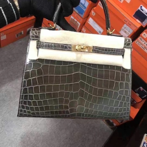 全網唯一 Brand new Hermes Kelly 25 cc84 Gris Fonce 瑪瑙灰 Shiny Nilo 🐊 Super rare !!