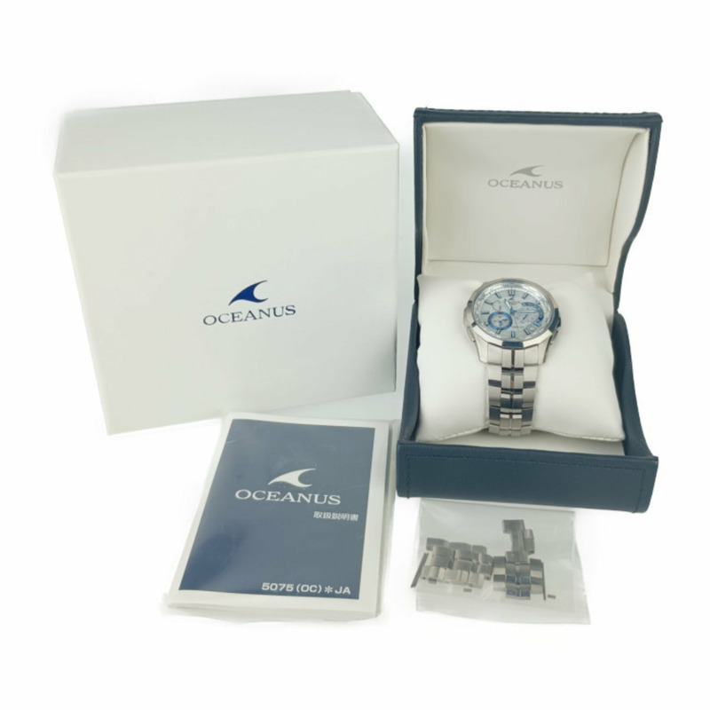 CASIO卡西歐手錶OCEANUS Manta OCW-S1400PW-7AJF銀藍色珍珠母貝錶盤鈦金屬男款太陽能電波-9