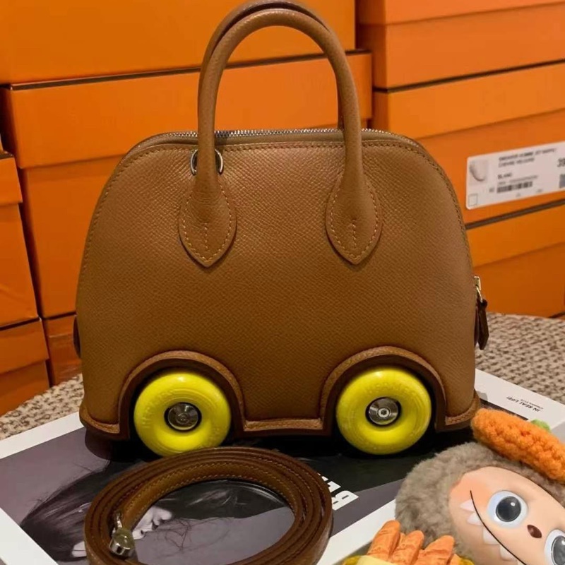 hermes mini bolide 輪子/滑輪保齡球包~金棕色😍超美 B刻藍盒子-0