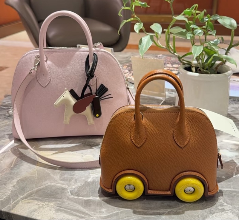 hermes mini bolide 輪子/滑輪保齡球包~金棕色😍超美 B刻藍盒子-4