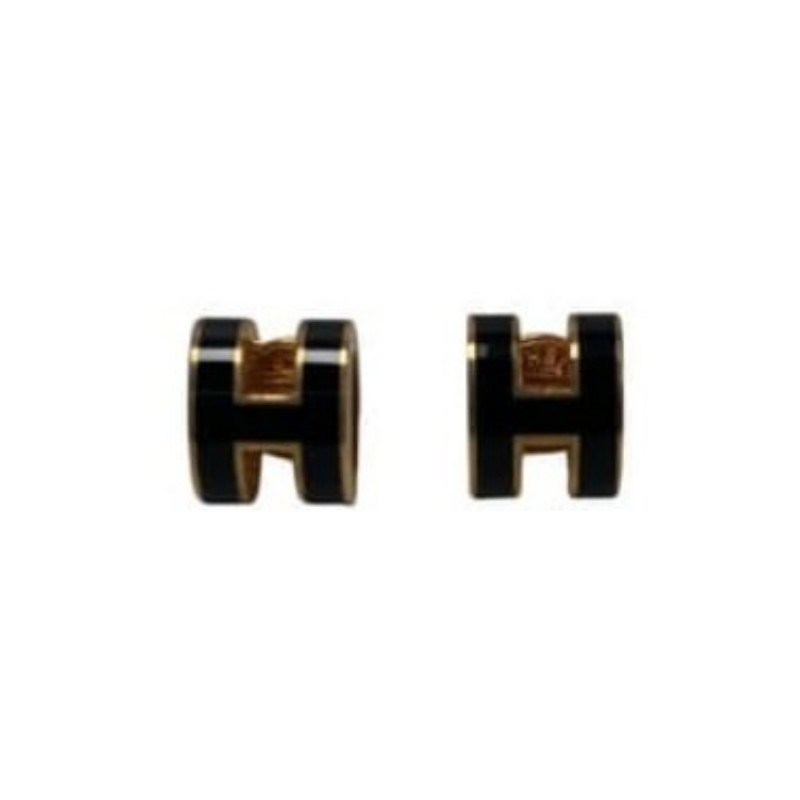 Hermès 愛馬仕 Mini Pop H耳環 黑色 玫瑰金-5