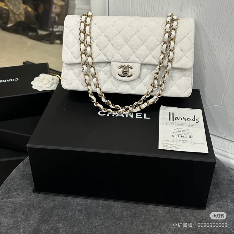 Chanel Coco25白金荔枝牛皮雙鏈雙蓋經典口蓋包🤍22年購證 近新全配🔥-8