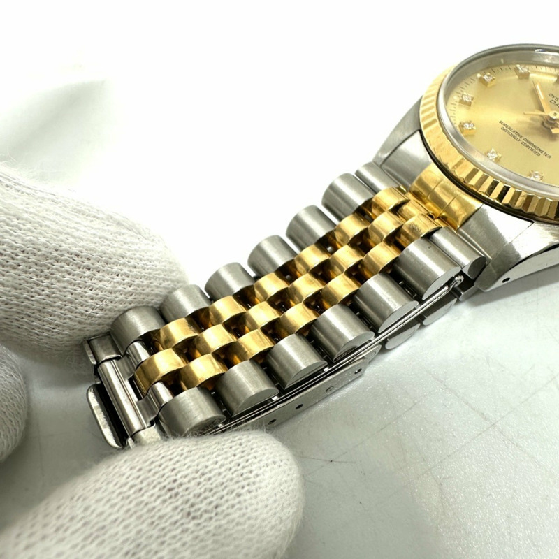 ROLEX 勞力士 16233G Datejust 10P 鑽石自動手錶 SS 黃金男式銀色-10