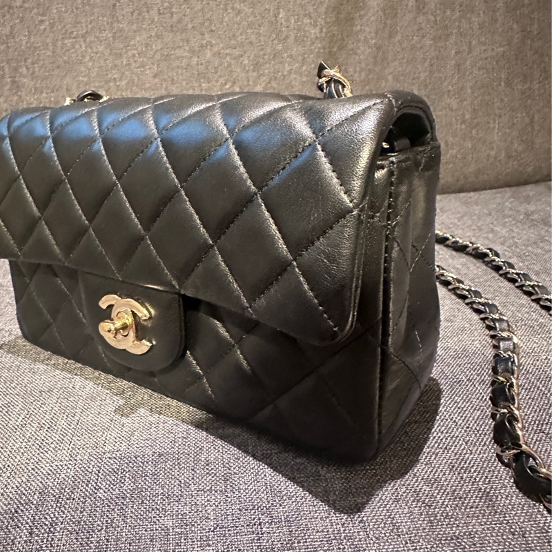 9新|Chanel mini cf 20 黑金羊皮 晶片款-3