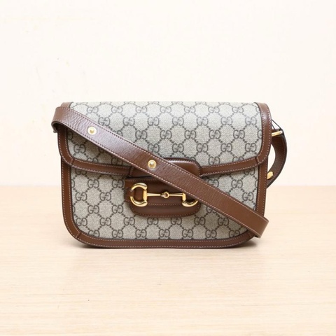 GUCCI(古馳) Horsebit 馬銜扣 1955 馬鞍包 小號 25 烏木色 PVC 金扣 帆布