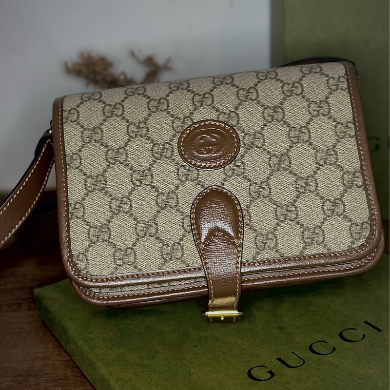 GUCCI 671620 Retro 馬鞍包(棕色款)|GG Supreme 老花經典-0