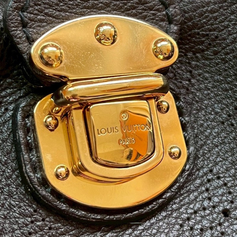 Louis Vuitton 全牛皮金扣 肩背包/水餃包 黑深咖啡色-8
