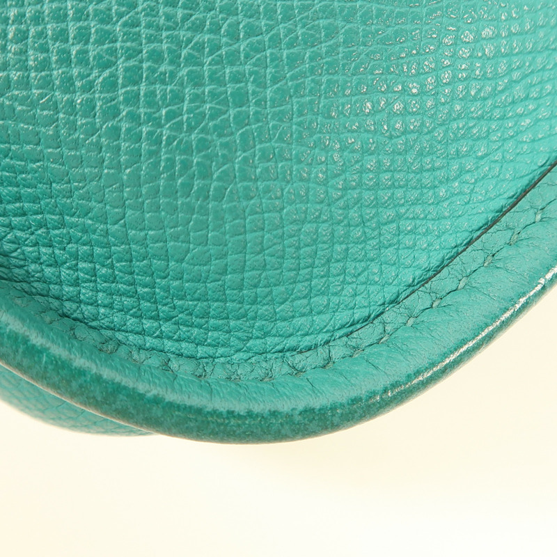 HERMES Epsom皮革Evelyne TPM銀扣肩背袋Bleu Paon綠色-7