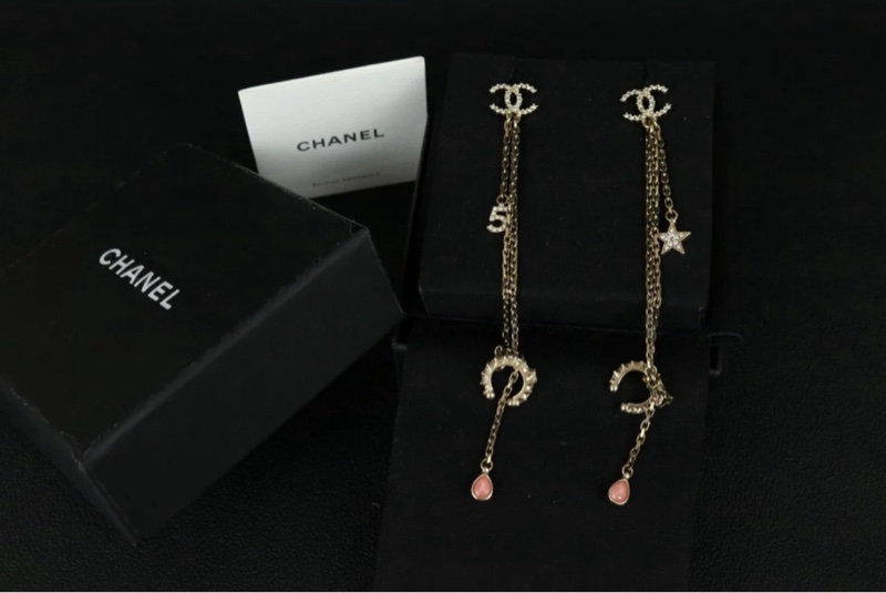 「JL精品代購」極新Chanel 香奈兒垂墜N5耳環-0