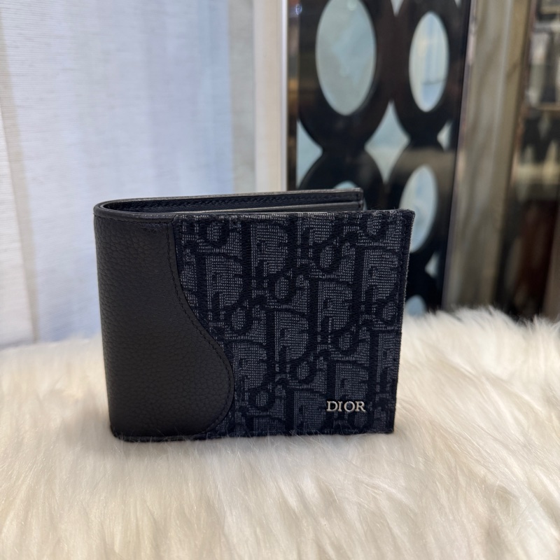 Dior Saddle 黑提花布黑牛皮短夾-9