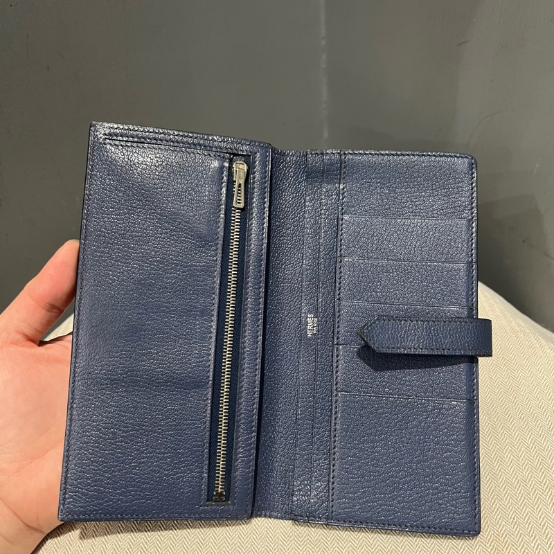 Hermes 愛馬仕 bearn 長夾 藍 銀釦-9