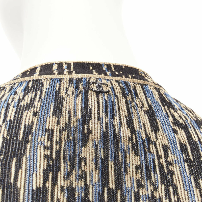 CHANEL gold black blue metallic lurex long cardigan sweaer FR38 M-1