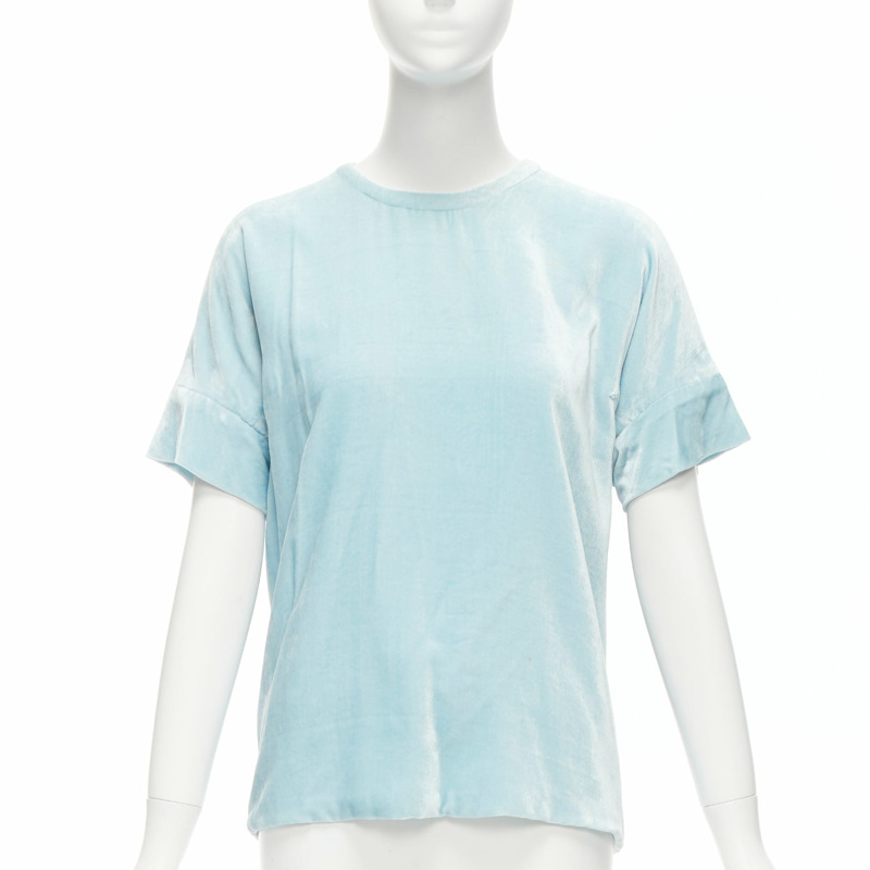MARC JACOBS powder blue rayon silk velvet darted short sleeve top US2 S-0