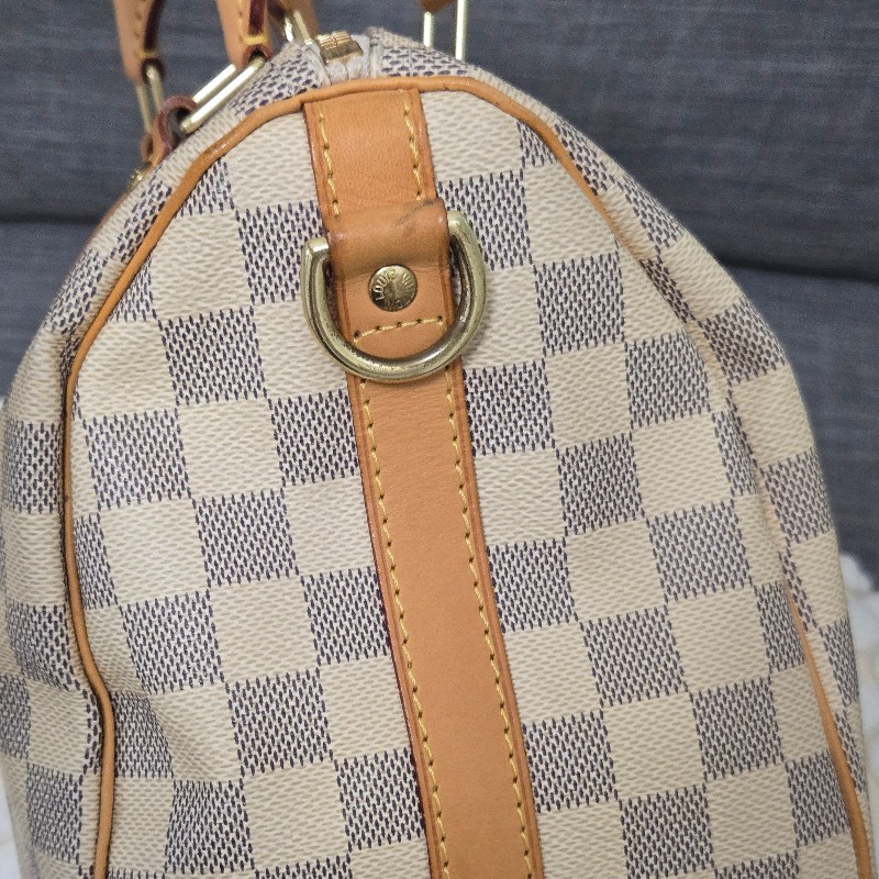 LV speedy25 背帶款 白 棋盤格 speedy 25 手提包 肩背包 斜背包-12