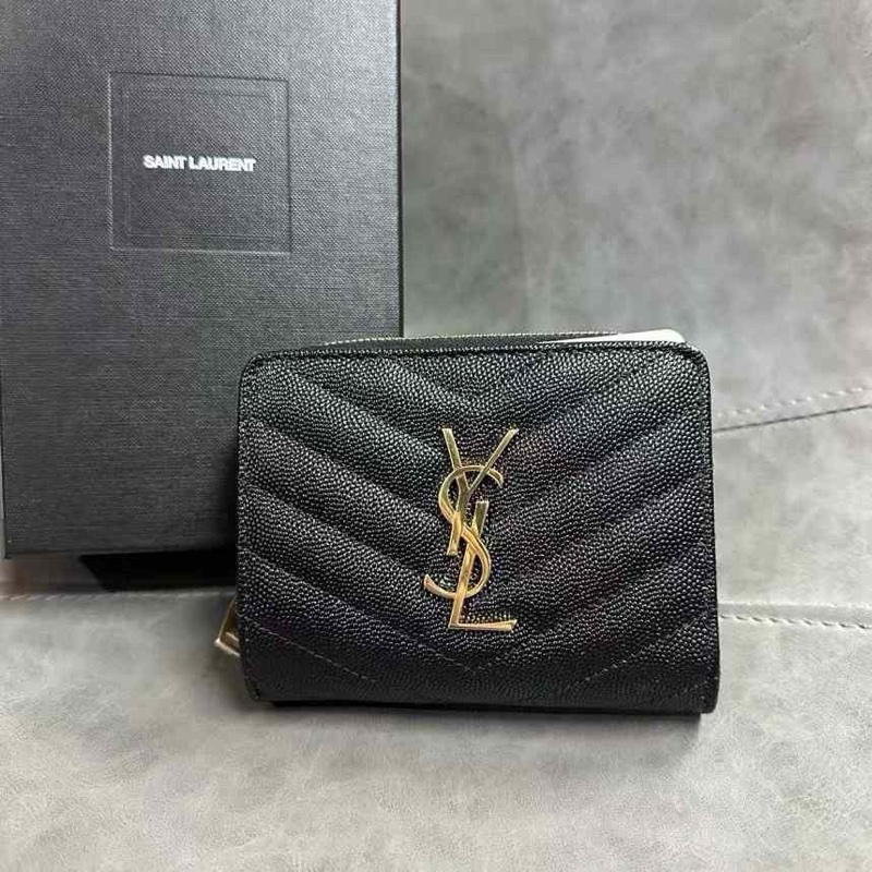 促銷品 YSL Cassandre 粒面 全拉鏈錢包 黑色-0