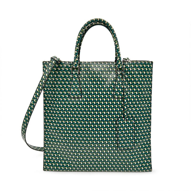 【佩甄-名人公益精品】 PRADA綠色圖騰印花托特包-1