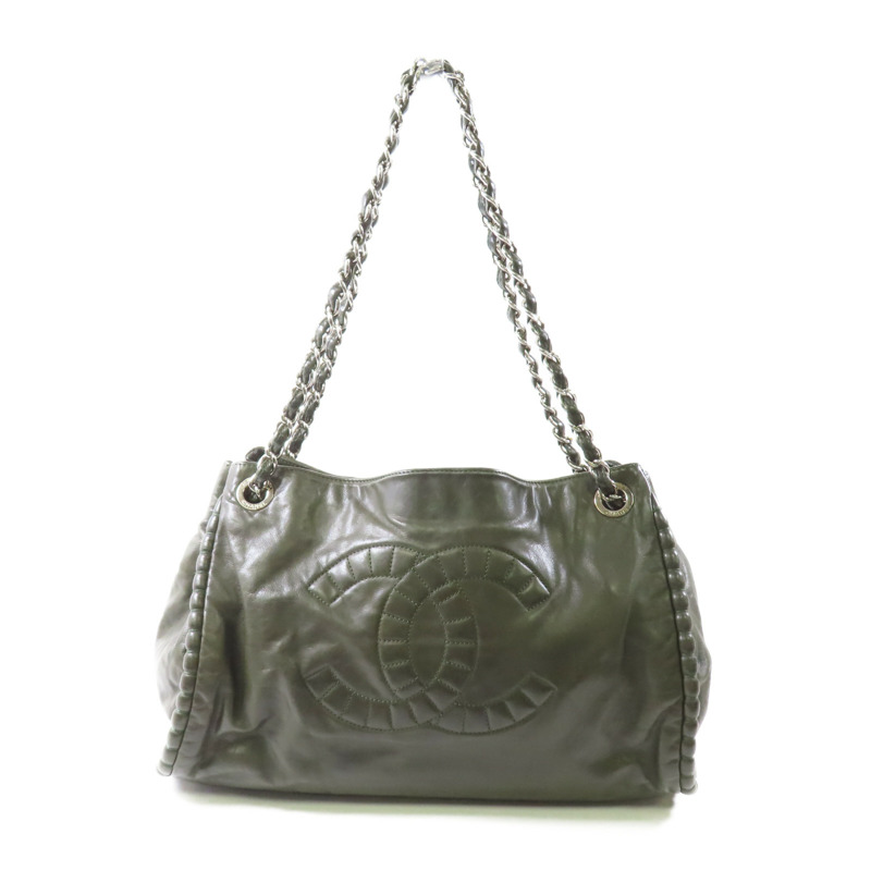 CHANEL 牛皮皮革Tote Bag銀扣鏈帶手挽袋-0