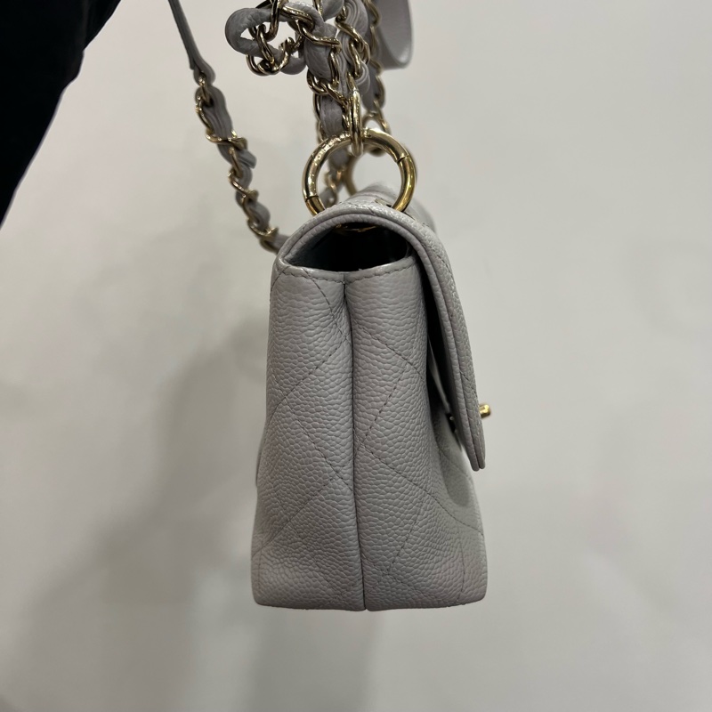 CHANEL CF荔枝菱格紋金鍊條包 灰-4