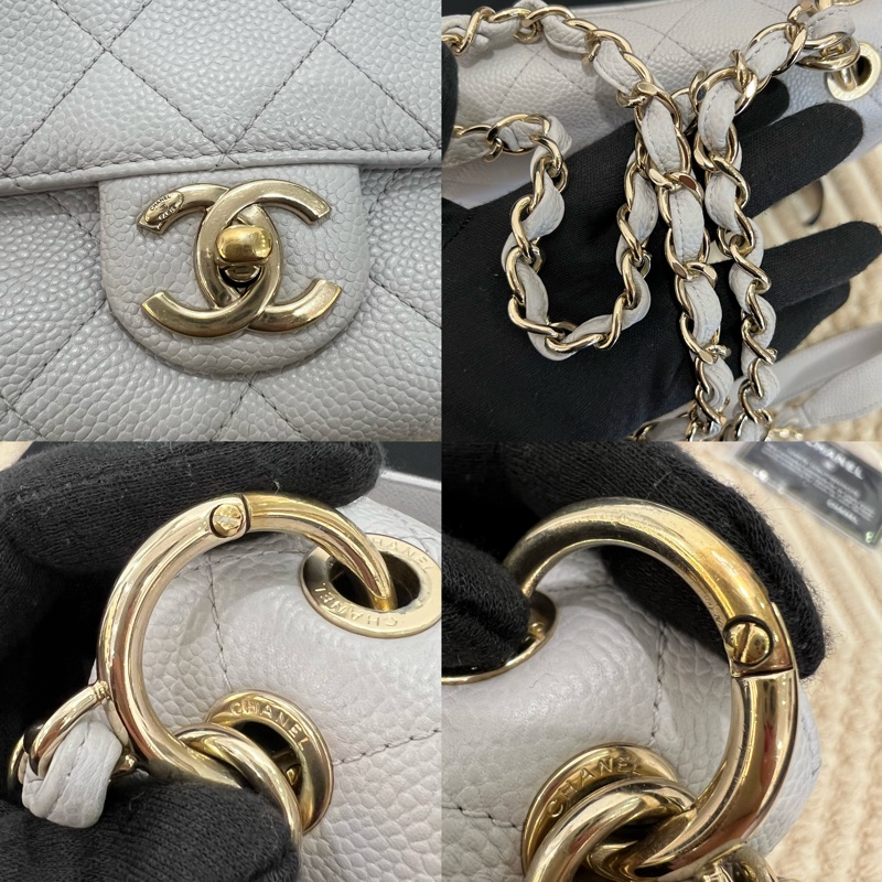 CHANEL CF荔枝菱格紋金鍊條包 灰-9