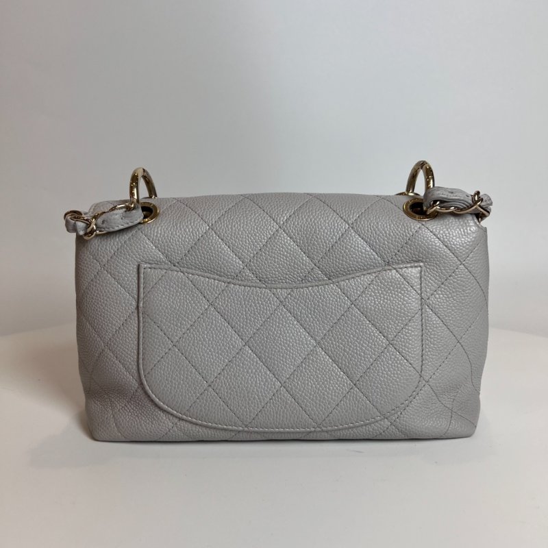 CHANEL CF荔枝菱格紋金鍊條包 灰-1