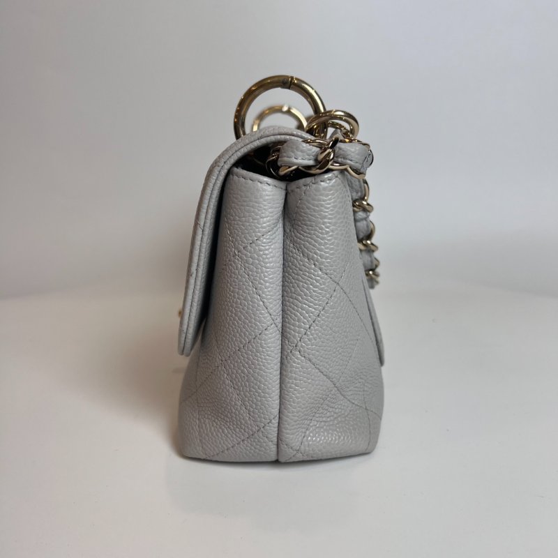 CHANEL CF荔枝菱格紋金鍊條包 灰-3