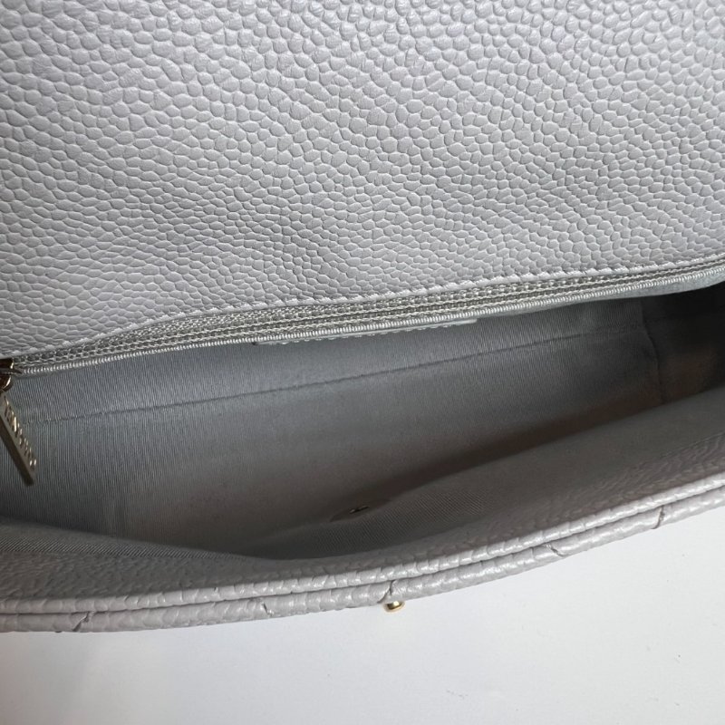 CHANEL CF荔枝菱格紋金鍊條包 灰-6