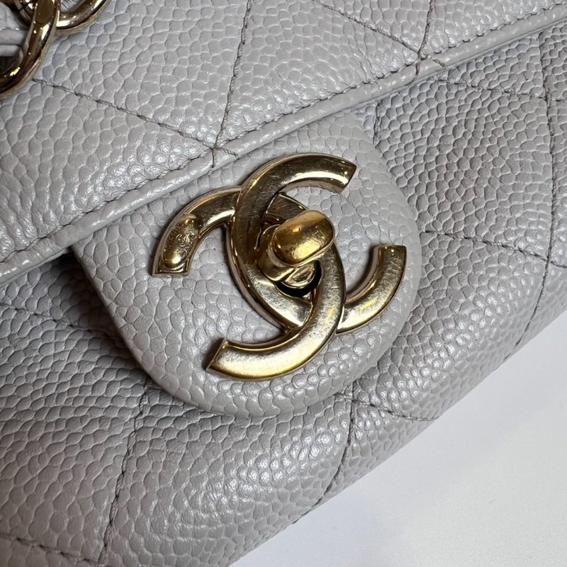 CHANEL CF荔枝菱格紋金鍊條包 灰-9