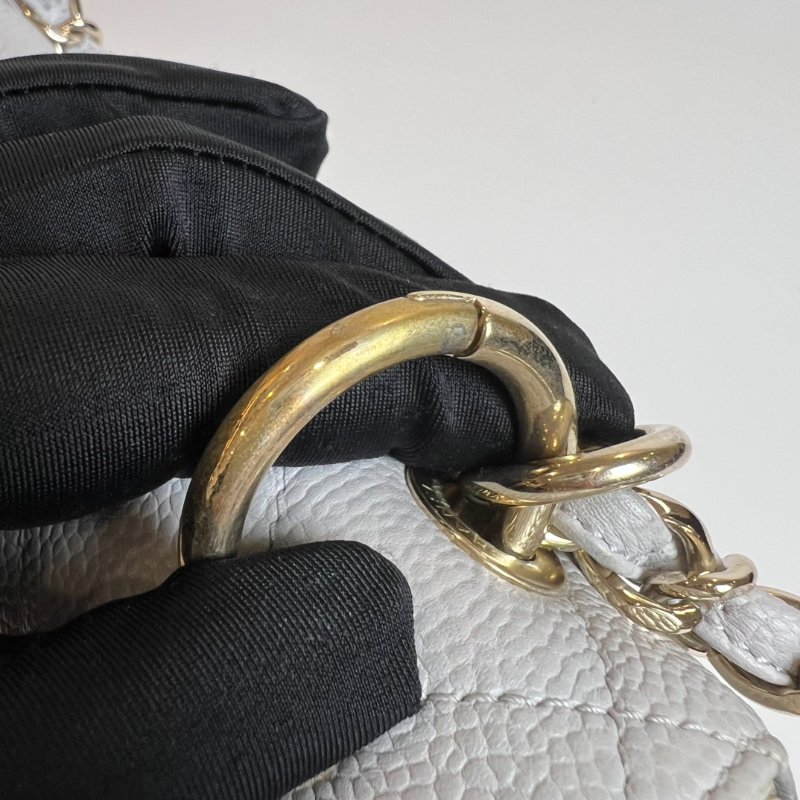 CHANEL CF荔枝菱格紋金鍊條包 灰-10