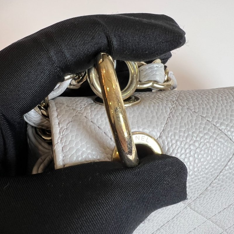 CHANEL CF荔枝菱格紋金鍊條包 灰-11