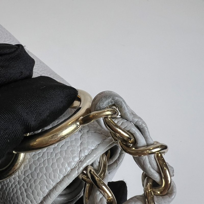 CHANEL CF荔枝菱格紋金鍊條包 灰-12