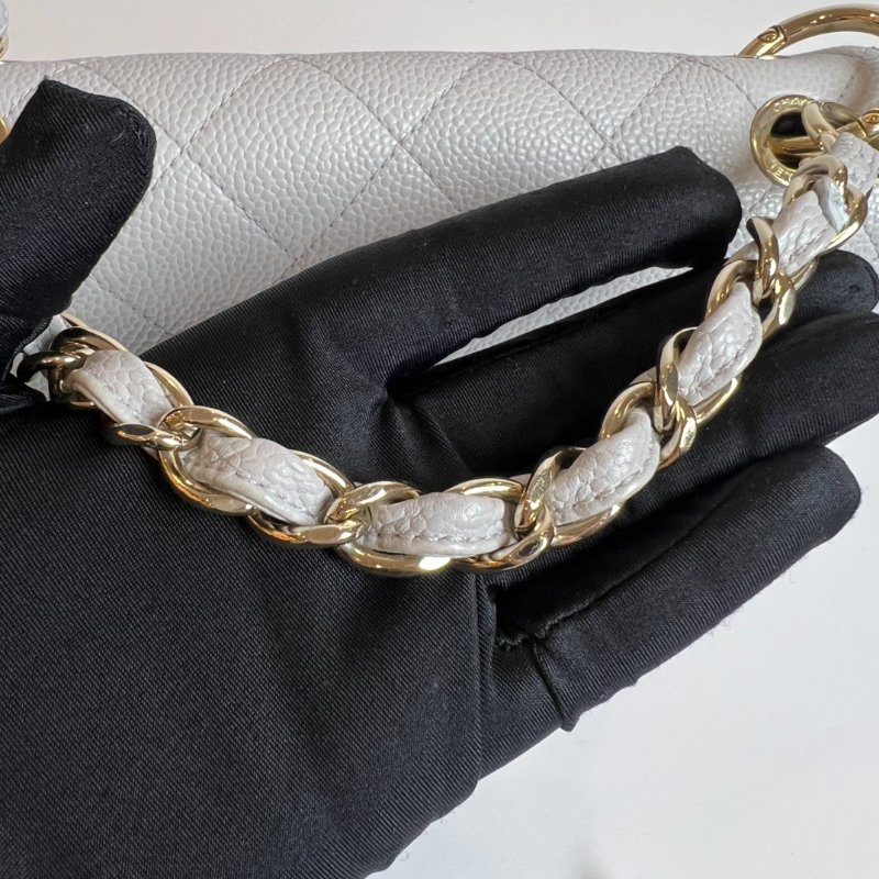 CHANEL CF荔枝菱格紋金鍊條包 灰-14